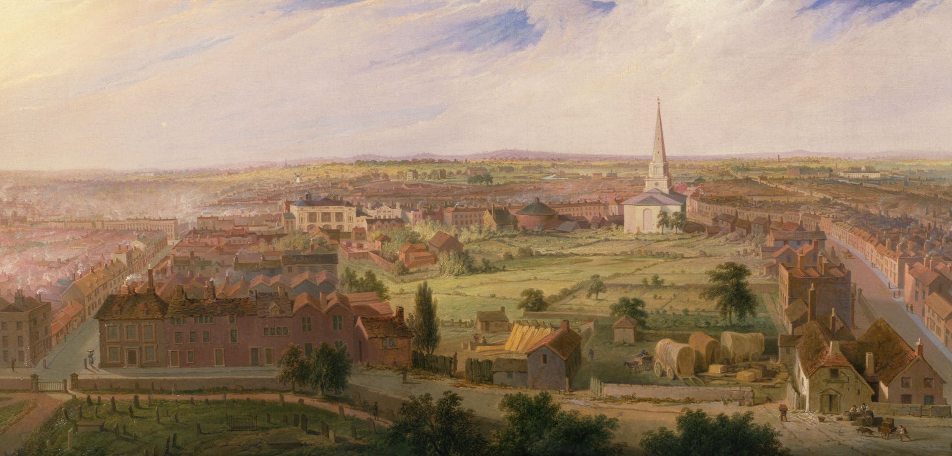 Painting from 1921 of Birmingham from the Dome of St Philip's Church by Samuel Lines Snr.