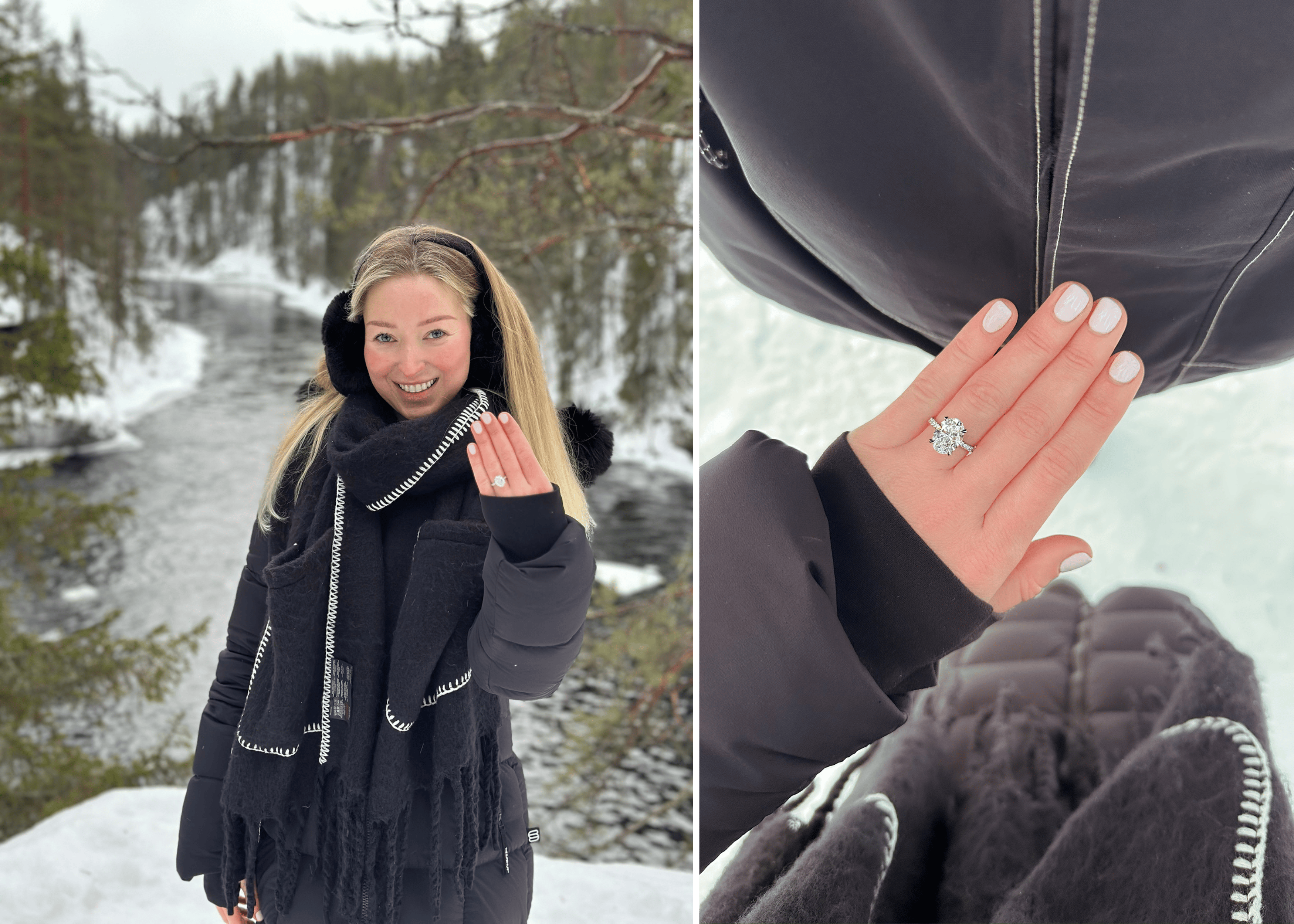 Queensmith couple wears oval engagement ring.