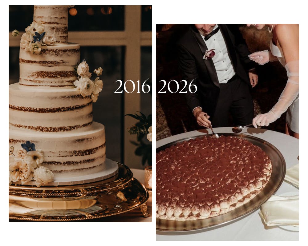 comparing the cake types of 2016 vs 2025. 2016 shoes a naked cake whilst 2026 is more a shared cake