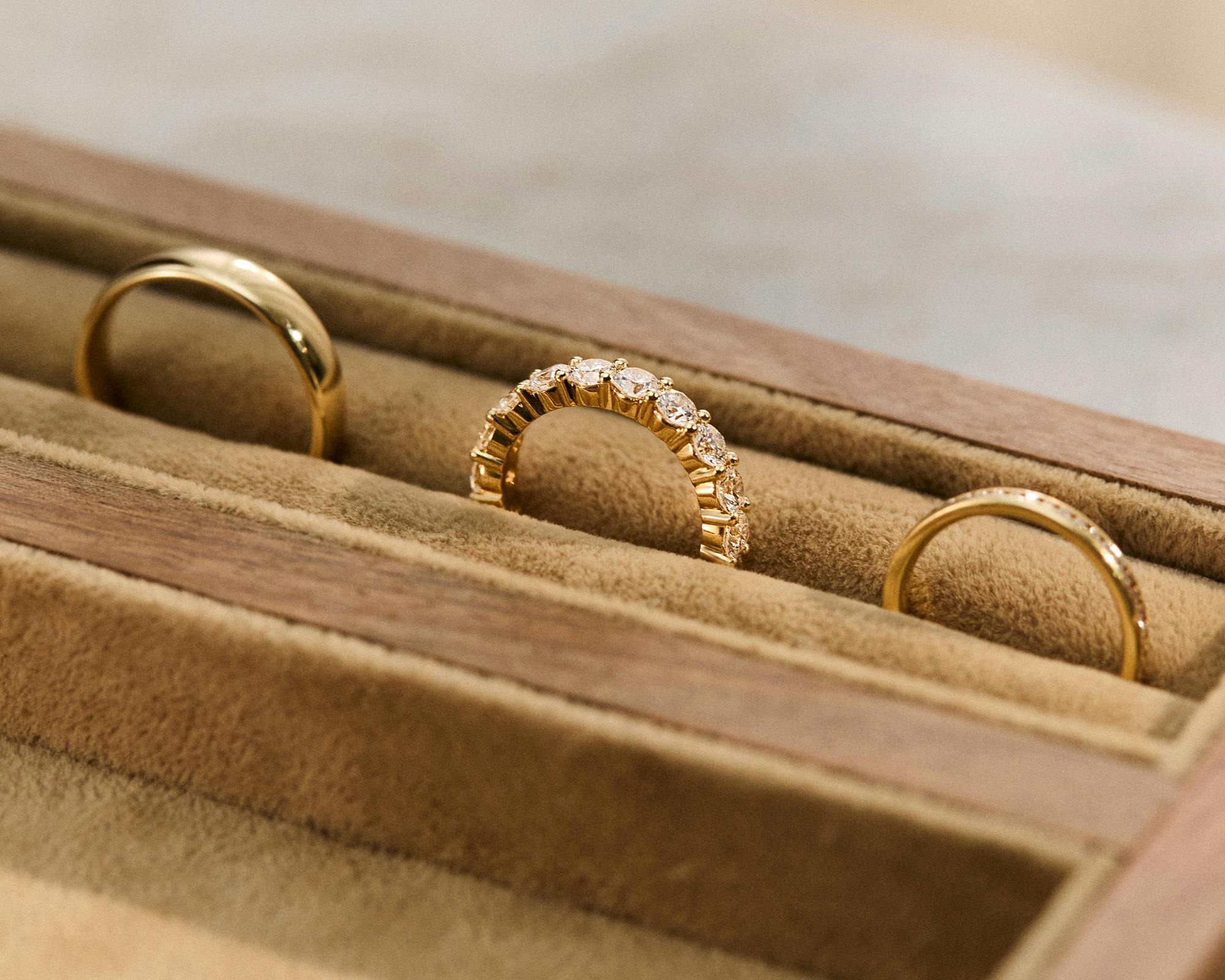 series of gold wedding bands