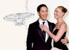 Kate Bosworth and Justin Long, with cushion cut diamond platinum solitaire engagement ring.