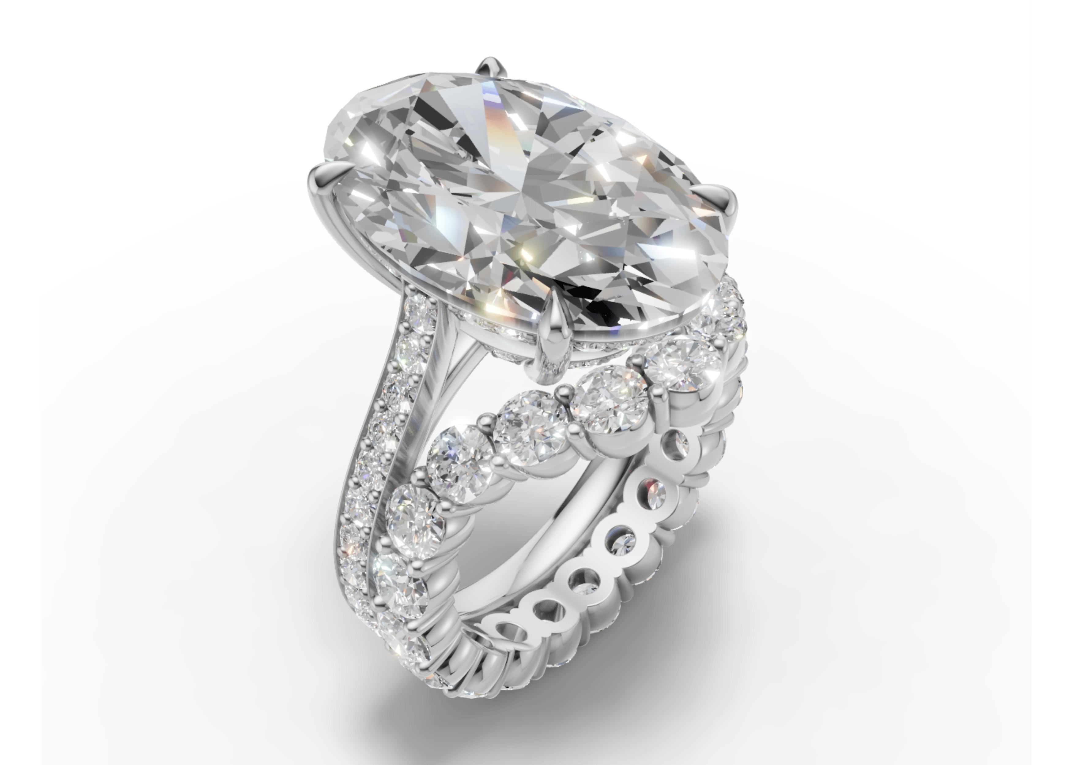 A render of what Kourtney Kardashian's diamond engagement ring and wedding ring from the side.