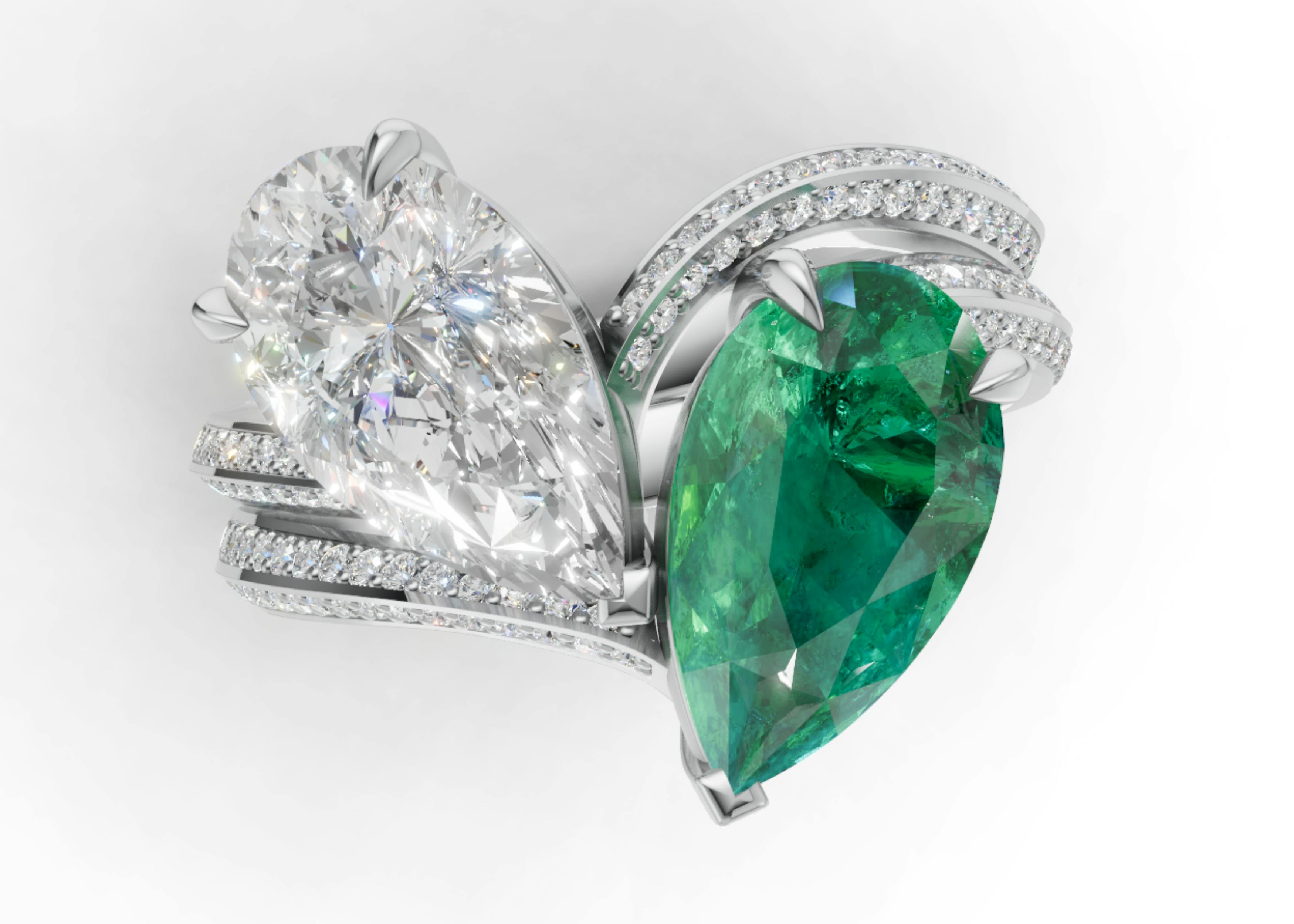 Queensmith render of Megan's Fox's toi et moi engagement ring.