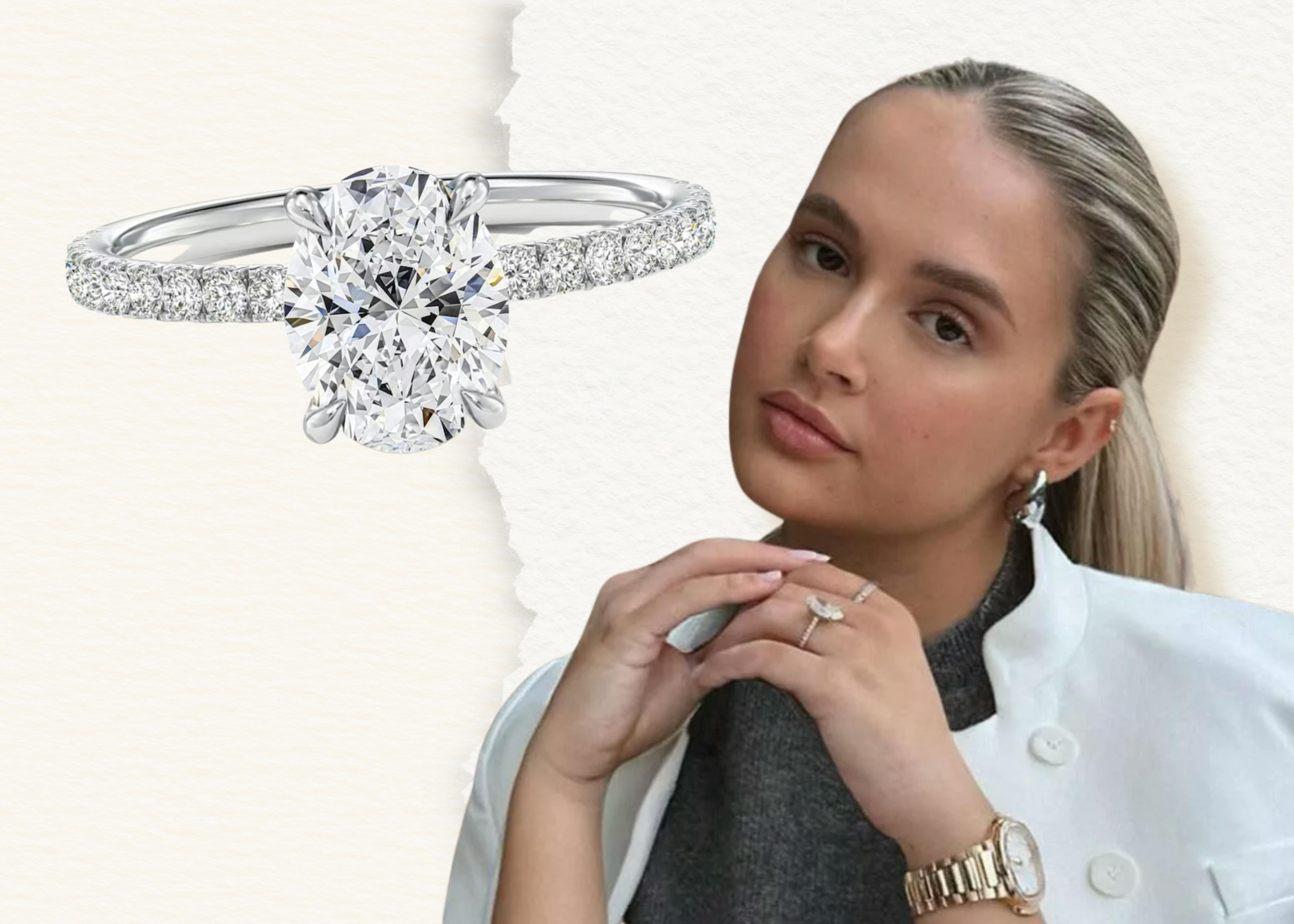 Molly Mae's oval diamond engagement ring with diamond band.