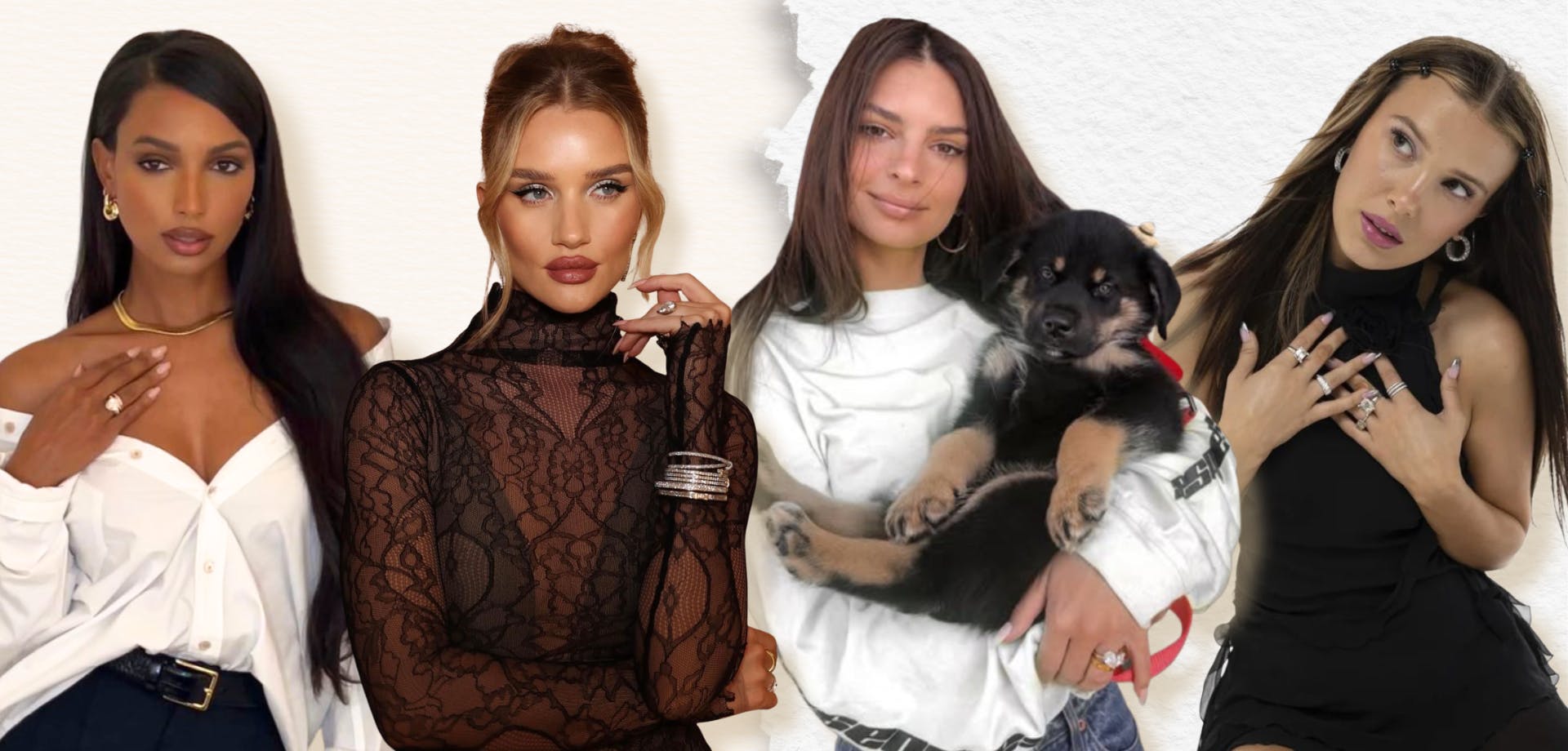 Celebrity engagement rings, Jasmine Tookes, Rosie Huntington-Whiteley, Em Rata and Millie Bobby Brown