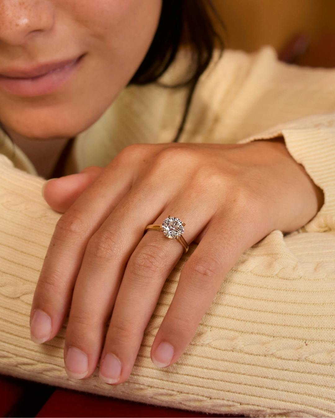 Well fitting diamond engagement ring.