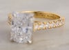 Yellow gold diamond band cushion cut diamond engagement ring with nickname engraving. with