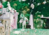 Outdoor wedding candles and flowers.