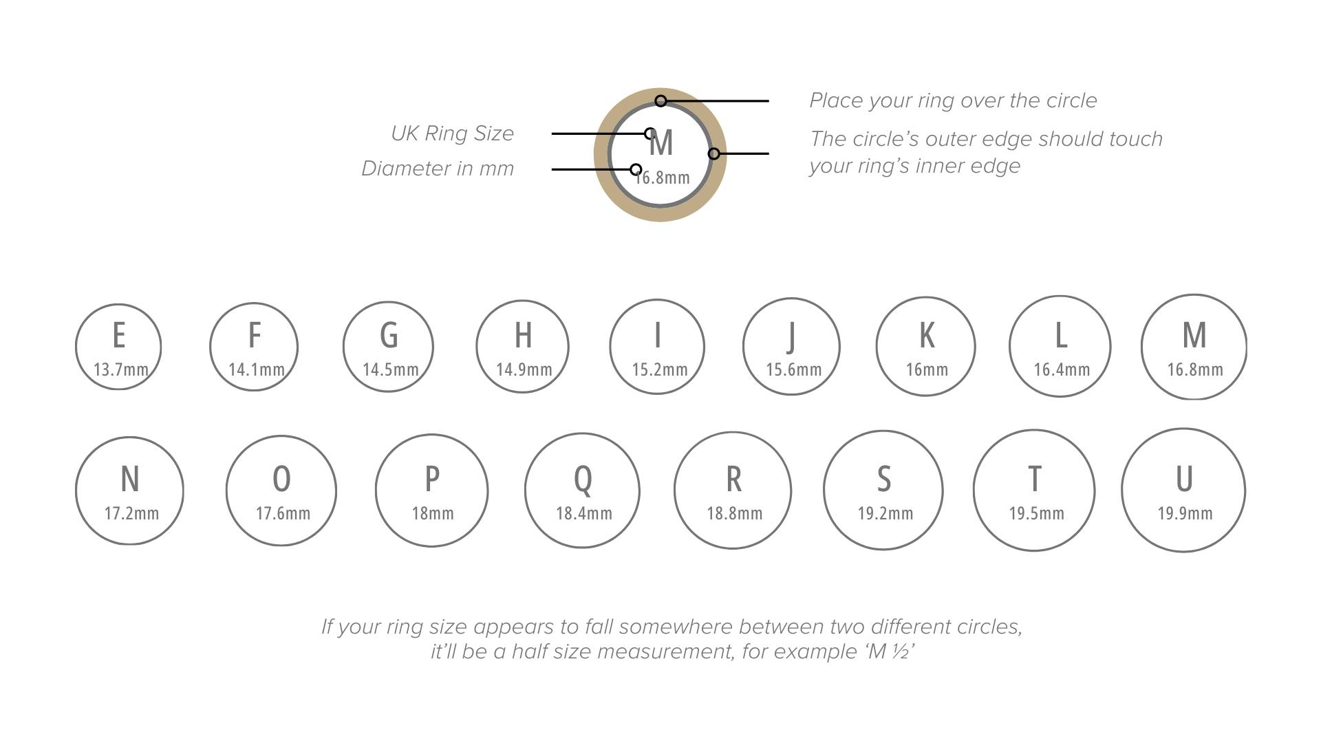 Ring size chart scale.